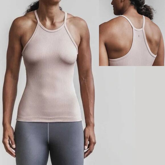 NoBull Women’s Light Pink Ribbed Halter Tank Top Racerback Activewear Size XS - Picture 1 of 6